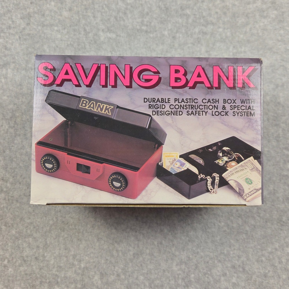 Vintage 1991 Saving Bank Plastic Cash Box Dual Dial Lock Red No. 500 Retro 90s